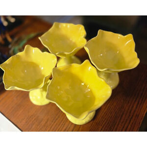 Vintage Yellow Martan Portugal Pottery Flower Compotes Set of 4